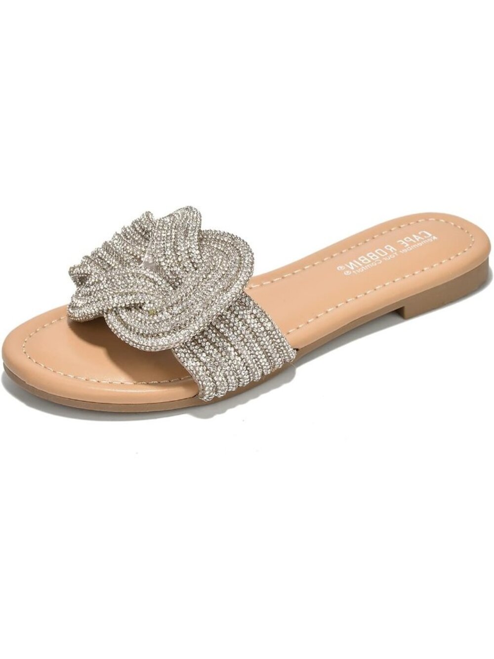 Women's Nude Summer Glitter Dressy Open-Toe with Rhinestone Knot Flats Sandals